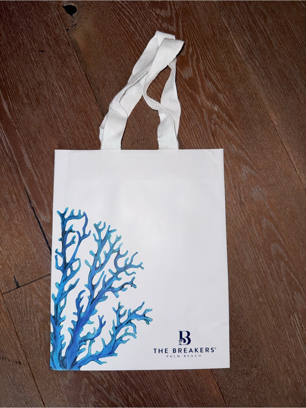 The Breakers Palm Beach White Tote with Blue Coral Accent